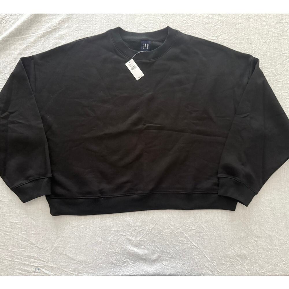 Gap NWT | women's black cropped pullover crewneck sweatshirt | Large